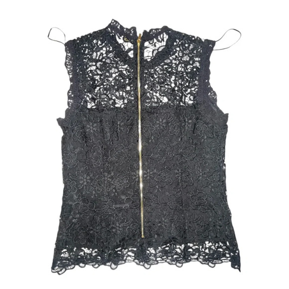 Nanaette Lepore Sleeveless Lace Shirt Black With Full Zip Back Size Medium - Picture 2 of 7